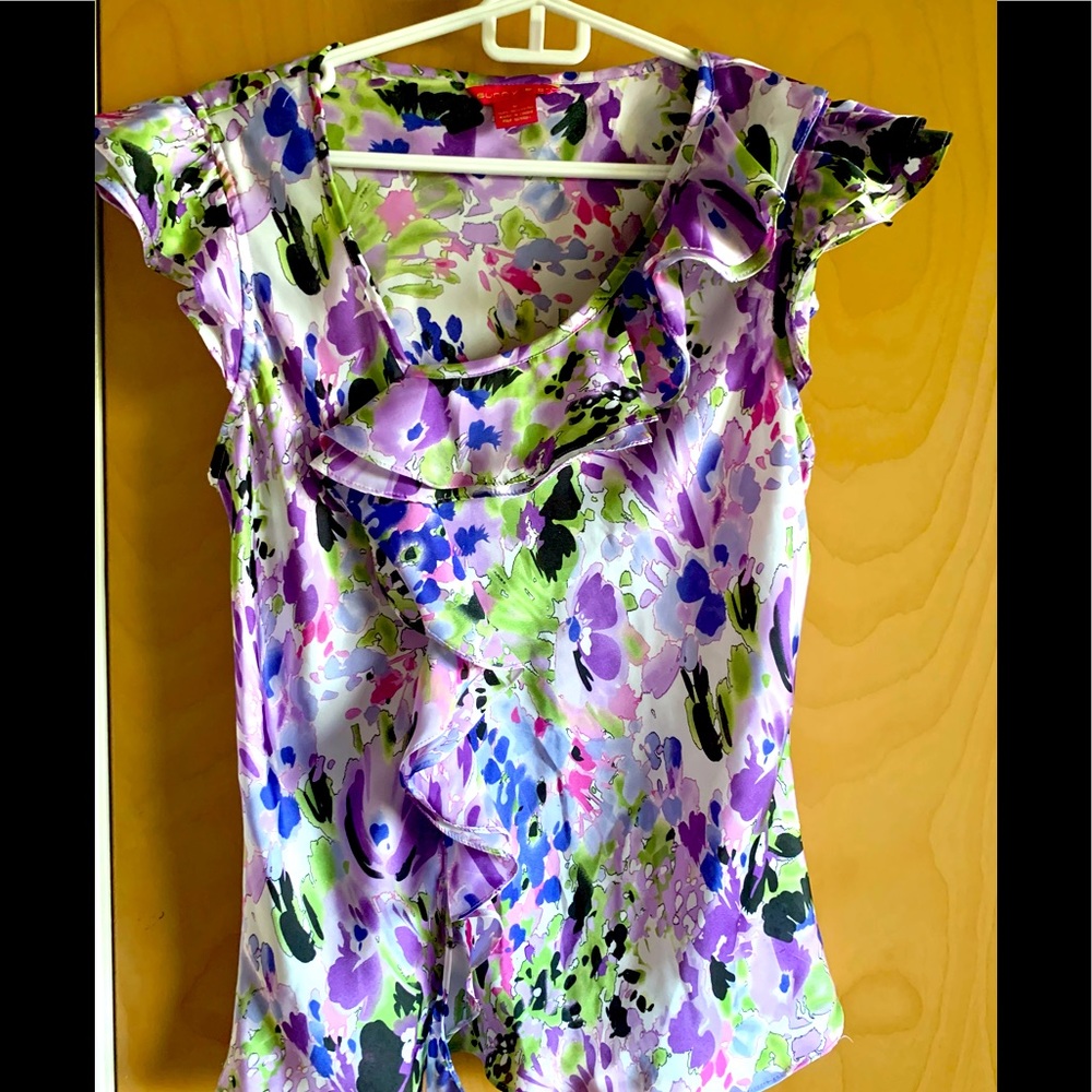 Sunny Leigh Floral Flutter Short Sleeved Blouse